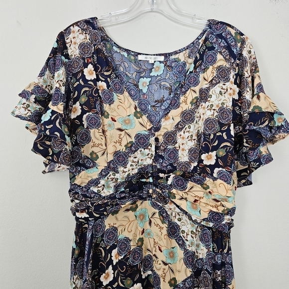 Abel The Label Anthropologie Ghandi Blue Floral Maxi Dress size L - Picture 5 of 12